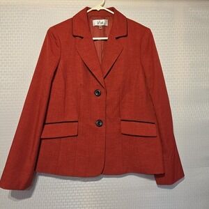 Le Suit Women's Blazer Size 10 Red Career Jacket Lined 2-Button Pockets Workwear